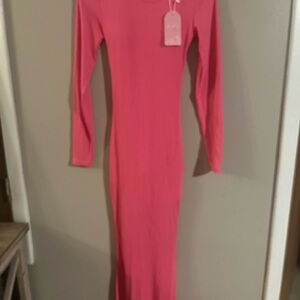 Elegant Pink Long Sleeve Dress with Shapewear